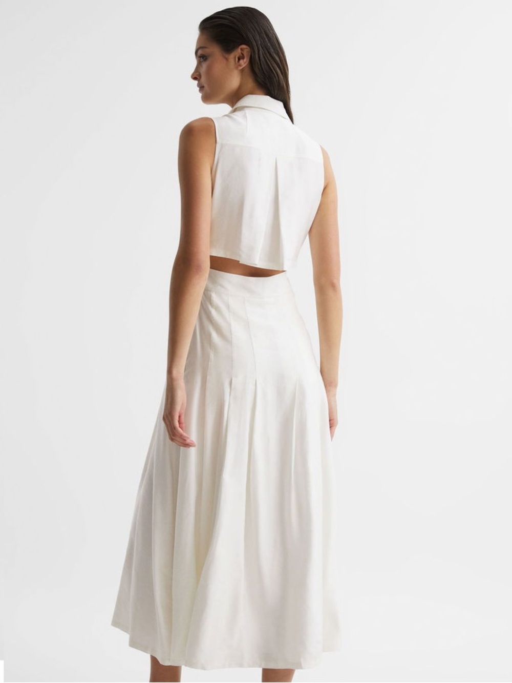 Reiss White Sleeveless Collared Button-Front Midi Dress - Picture 6 of 6